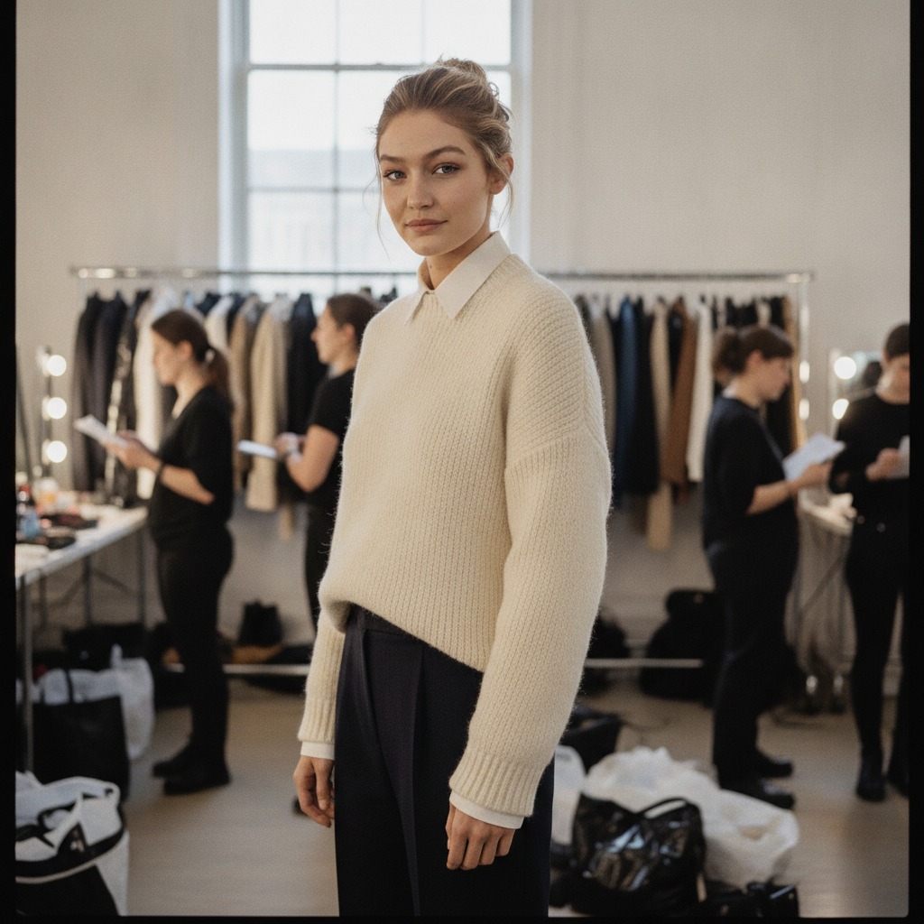 Gigi Hadid backstage at fashion week