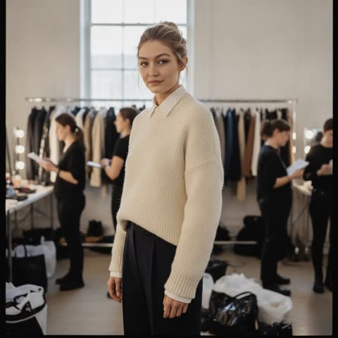 Gigi Hadid backstage at fashion week